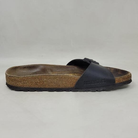 Birkenstock Sandals EU38 US7.5 Madrid Black Birko-Flor Slip On Slides Adjustable - Picture 5 of 10